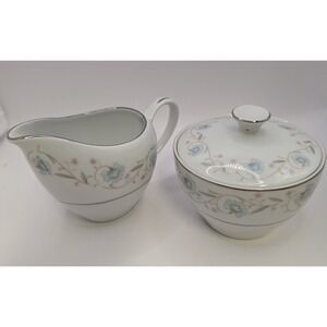 Vintage English Garden Sugar Bowl And Creamer Set Platinum Fine China Japan 1221